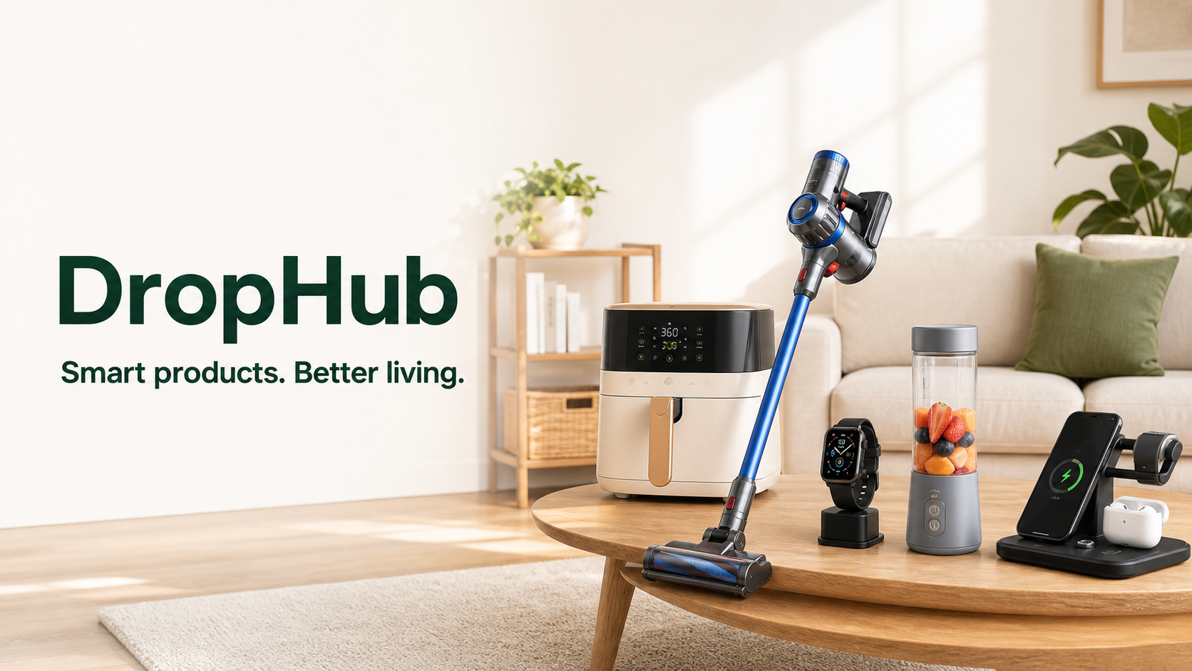 Curated smart products in a bright living room